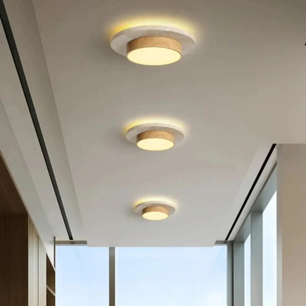 Lustre Plafonnier Noyer Travertin Led Halo