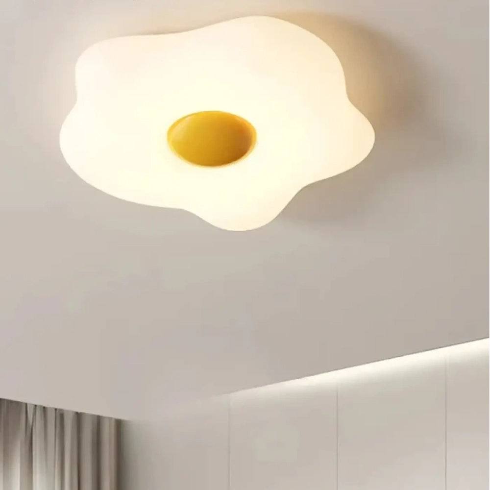 Lustre plafonnier organique acrylique blanc jaune rond dimmable salon