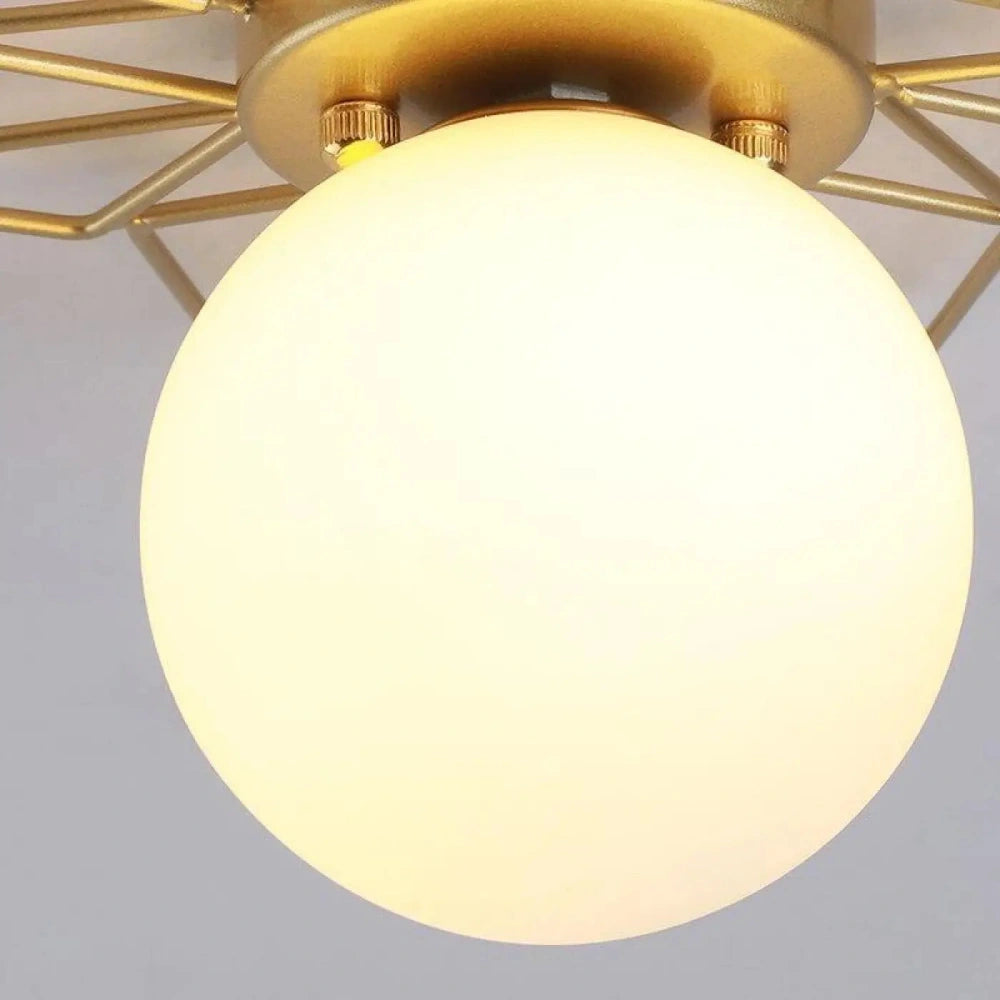 Lustre Plafonnier Soleil Laiton Opalin Dore
