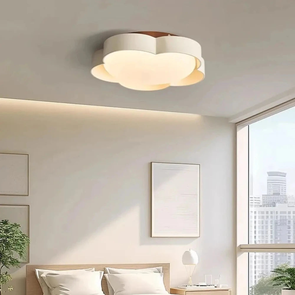 Lustre Plafonnier Trefle Blanc Bois Led