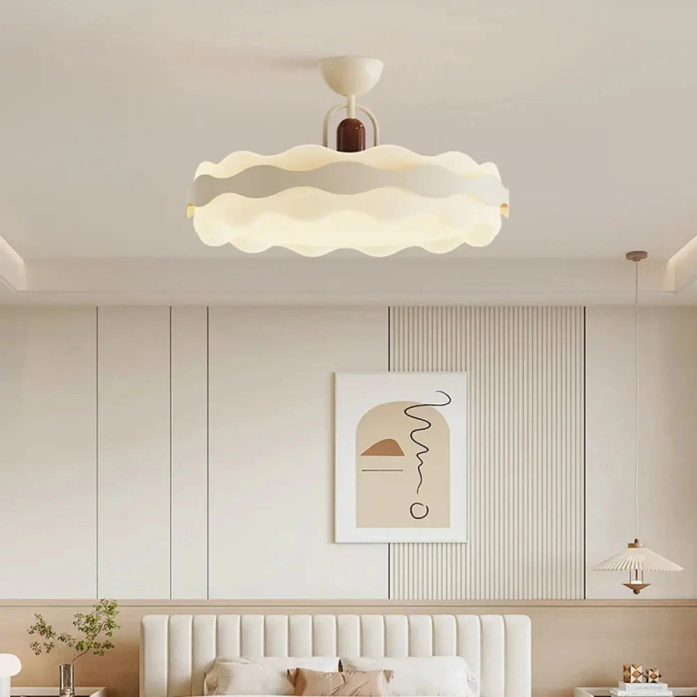 Lustre Plafonnier Vague Blanc Bois Led
