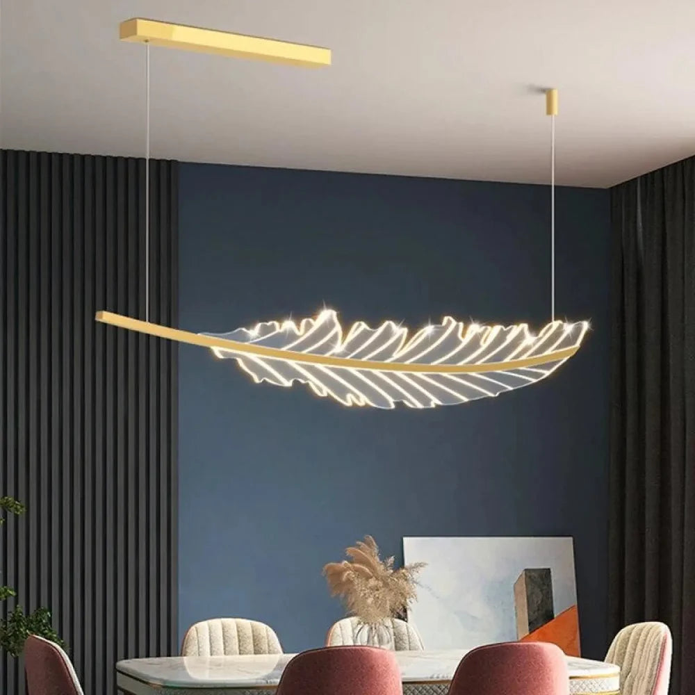 Lustre Plume Led Doree Metal Design
