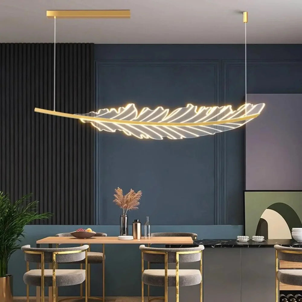 Lustre Plume Led Doree Metal Design