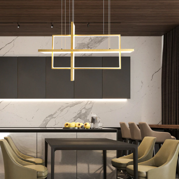 Luminaire lustre salon moderne rectangle LED éclairage géométrique sophistiqué