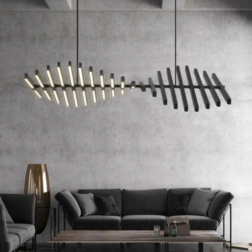 Lustre salon linéaire aluminium noir LED acrylique plafond 4 tailles
