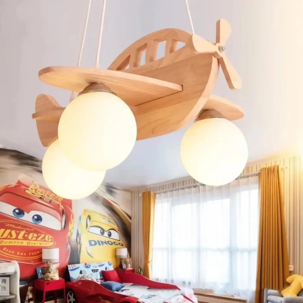 Lustre Salon Avion Bois Enfant Globes