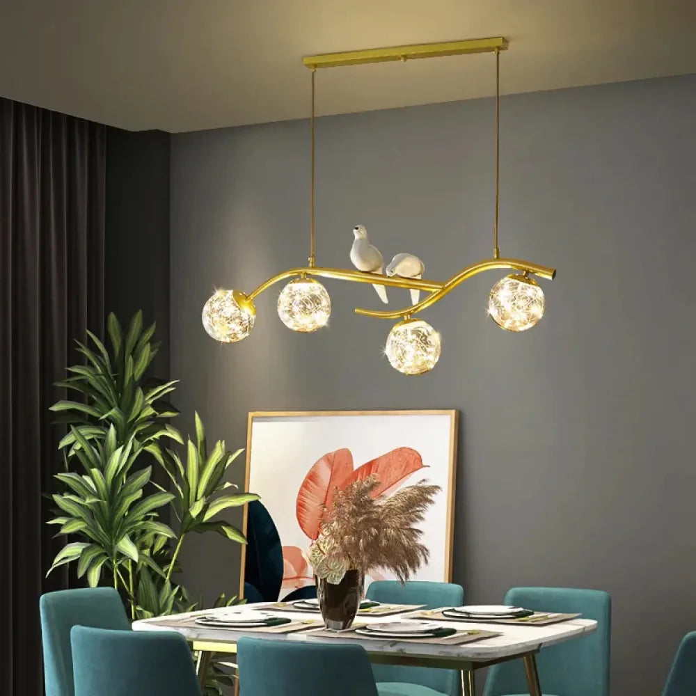 Lustre Salon Branche Verre Oiseaux Opalin