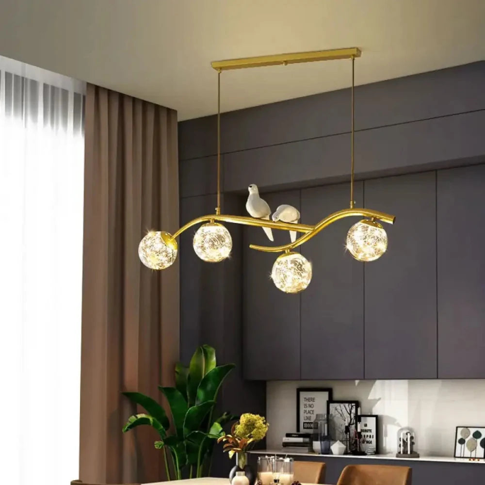 Lustre Salon Branche Verre Oiseaux Opalin