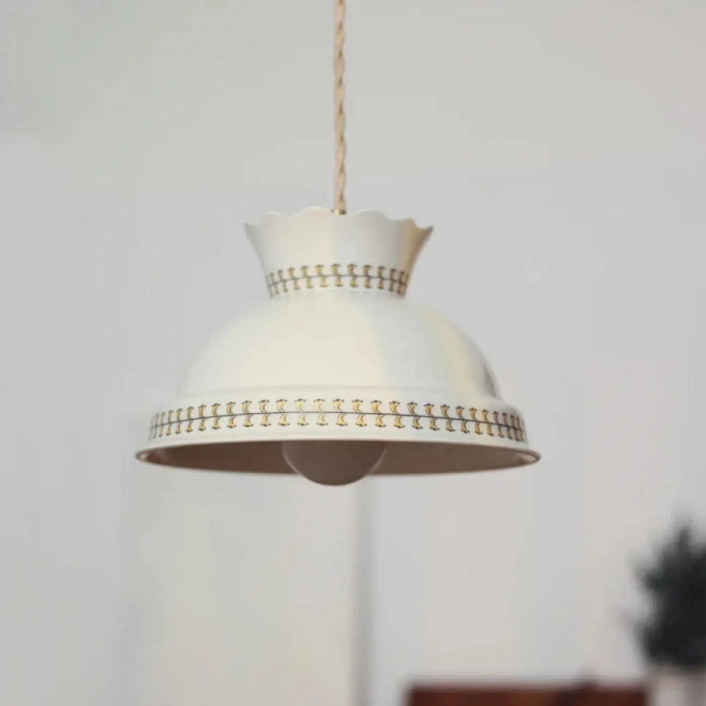 Lustre Salon Ceramique Cloche Dore Blanc