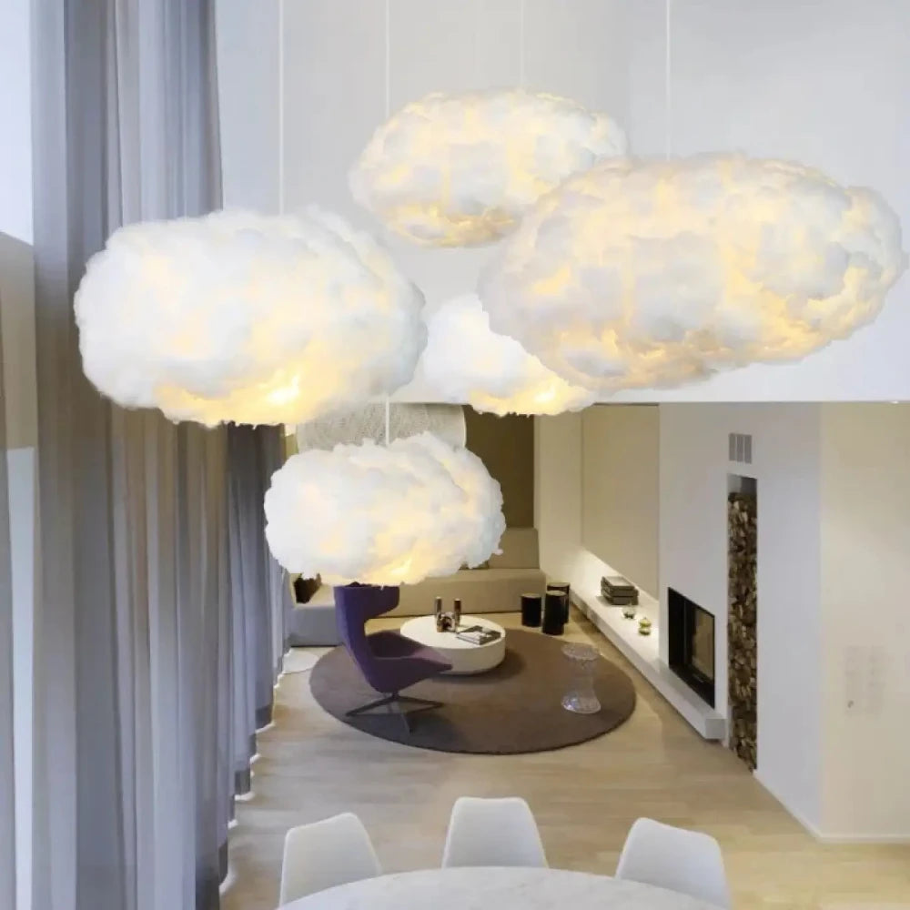 Suspension coton blanc mat plafond salon style scandinave japandi