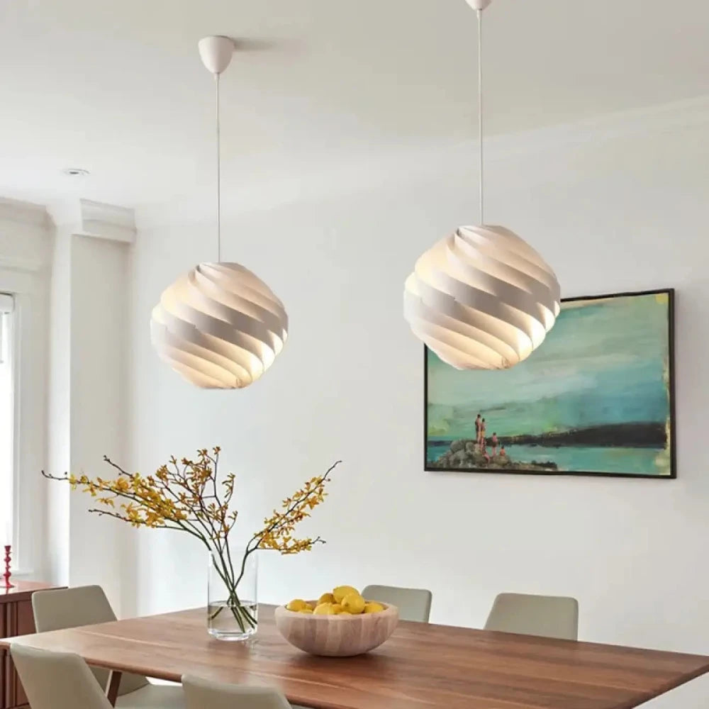 Lustre Salon Globe Spirale Blanc Lamelles