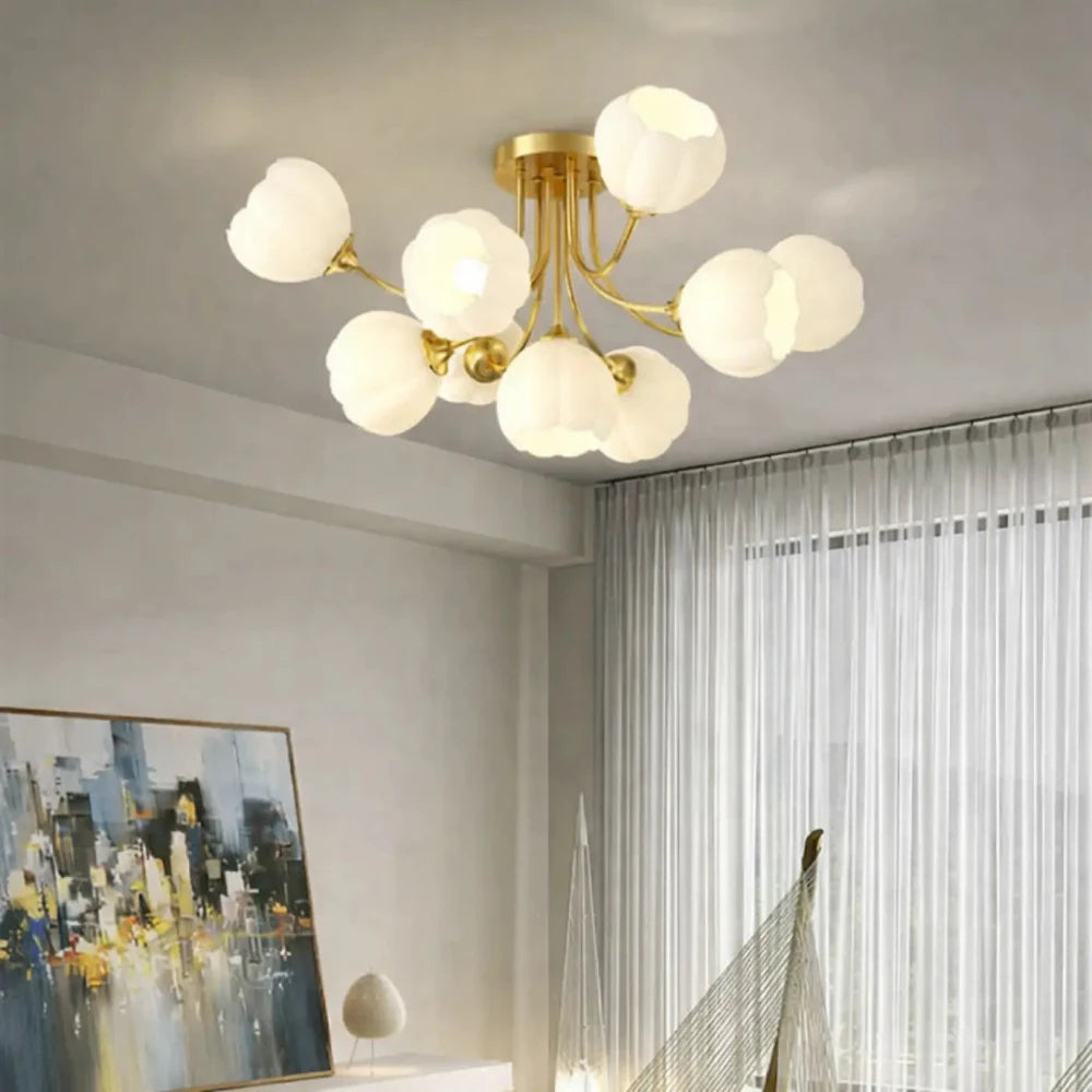 Lustre salon laiton doré plafonnier multi-globes aluminium style contemporain

---