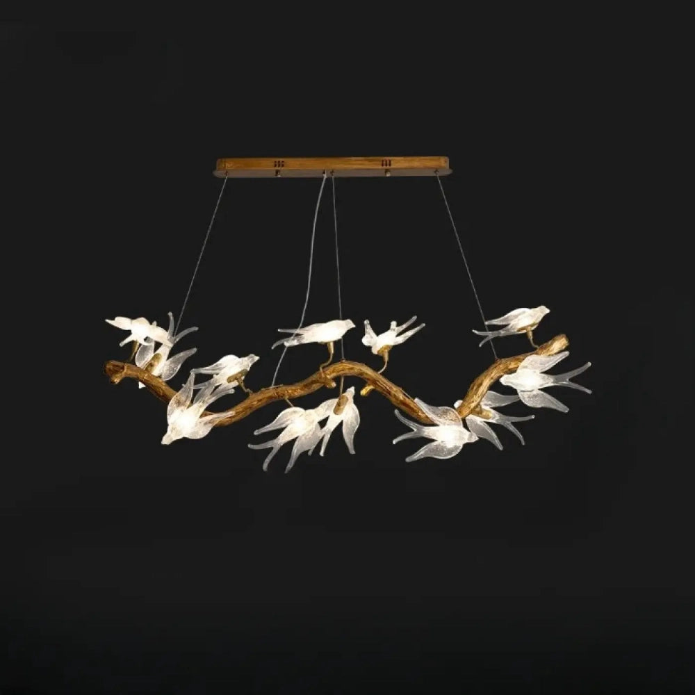 Lustre Salon Magnolia Verre Dore Oiseaux