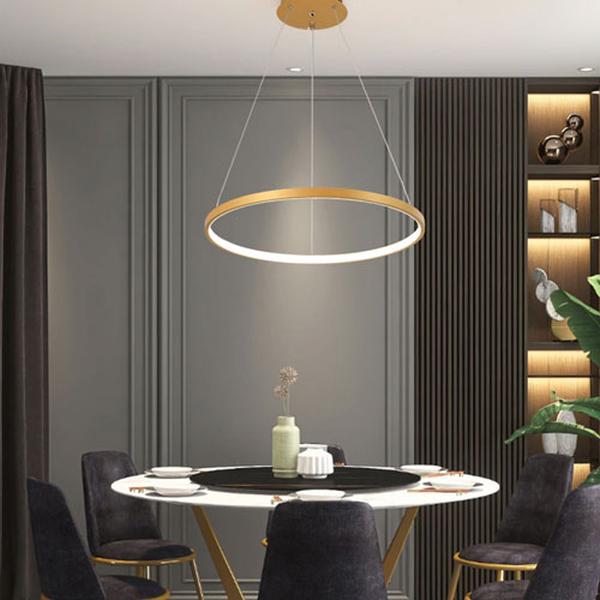 Lustre salon moderne deux cercles blancs LED éclairage géométrique