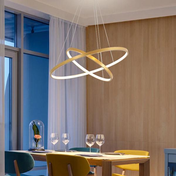 Lustre salon LED moderne cercle blanc éclairage circulaire design