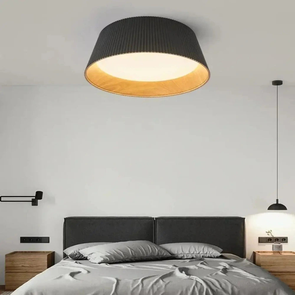 Lustre Salon Noir Plafonnier Bois Led