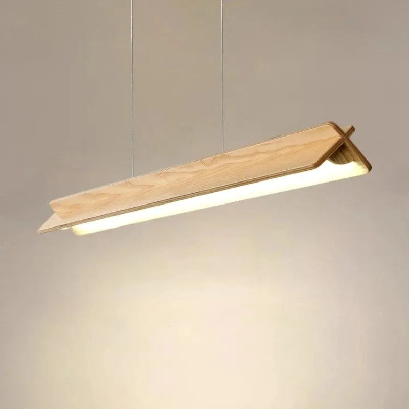 Lustre Salon Noyer Barre Led Lineaire bois clair