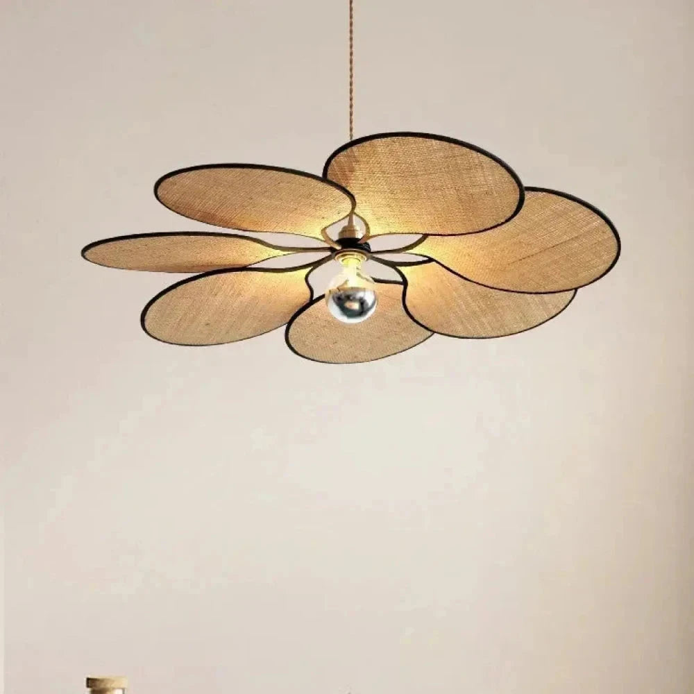 Lustre Salon Paille Petales Naturel Boheme