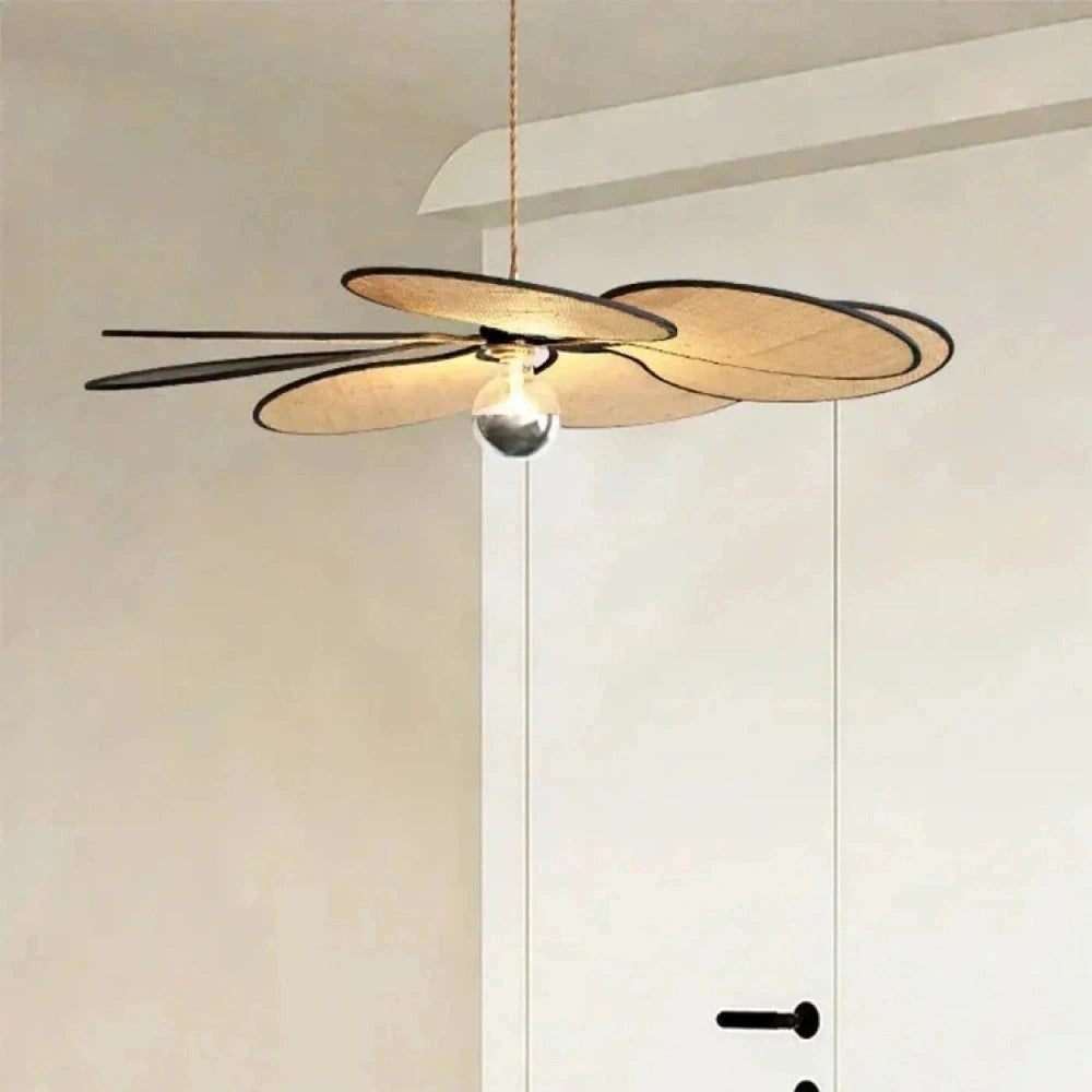 Lustre Salon Paille Petales Naturel Boheme