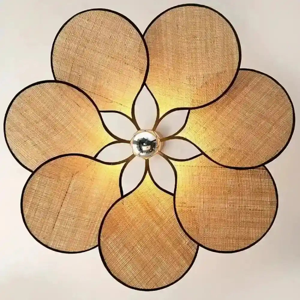 Lustre Salon Paille Petales Naturel Boheme
