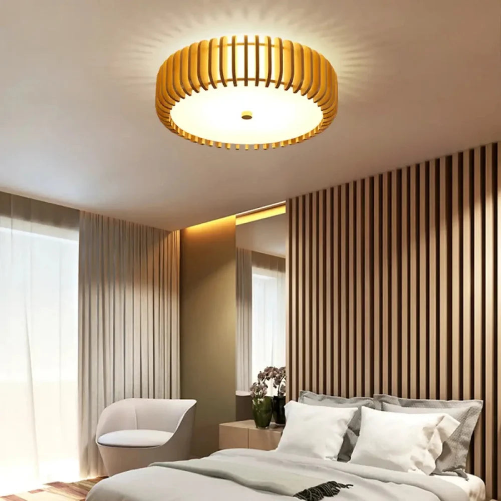 Lustre Salon Plafonnier Bois Lattes Naturel