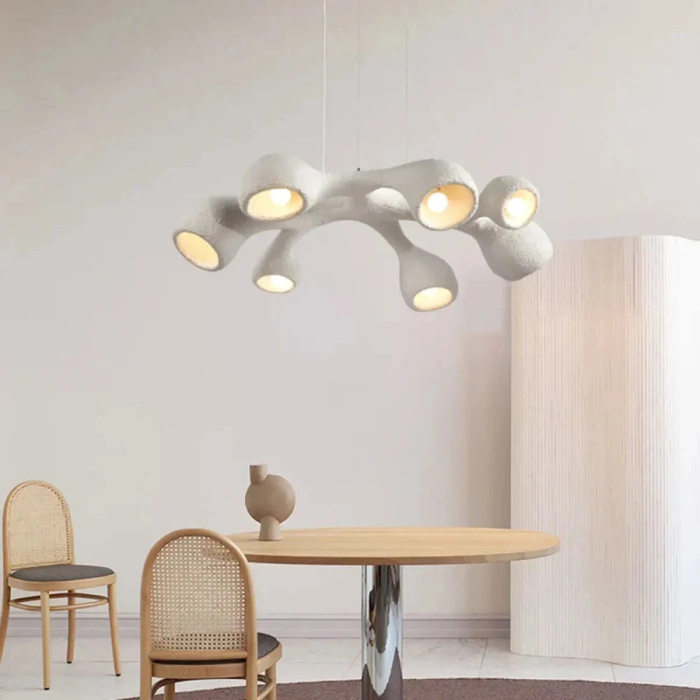 Lustre Salon Platre Organique Blanc Moderne