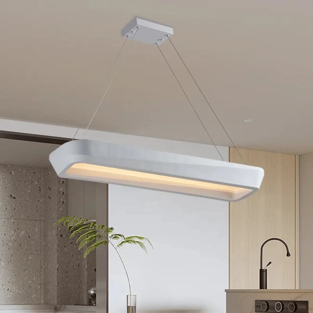 Lustre rectangle blanc verre minimaliste plafond salon