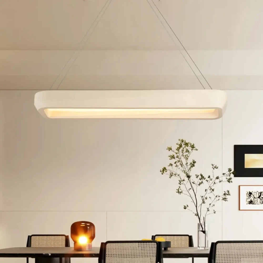 Lustre salon LED rectangle blanc dimmable vue de face