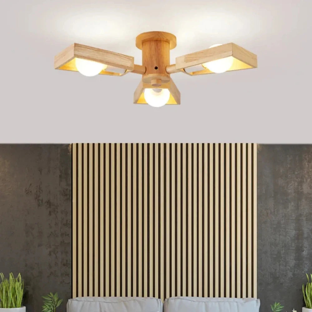 Lustre Salon Sputnik Bois Carres Naturel