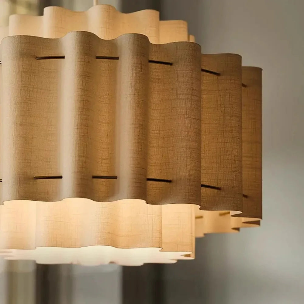 Lustre Salon Tambour Tissu Blanc Japandi