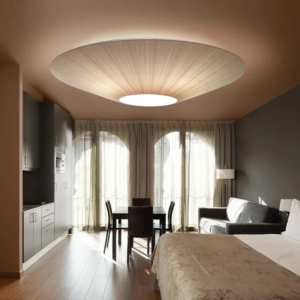 Lustre Salon Tissu Beige Disque