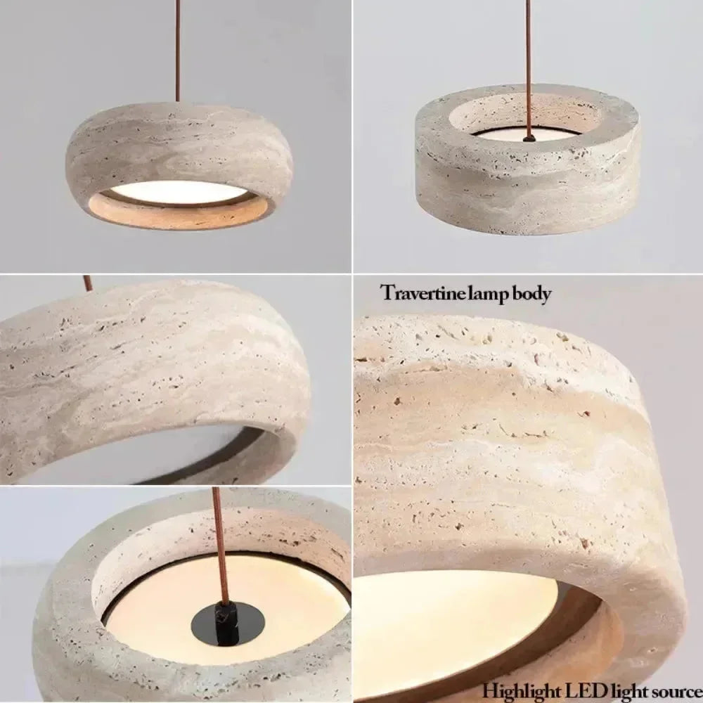 Lustre Salon Travertin Cylindre Pierre Naturel