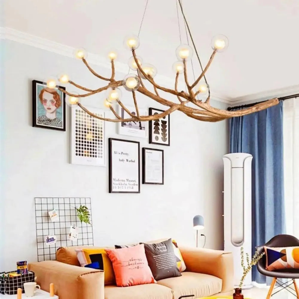 Lustre Suspension Branche Resine Globes Naturel