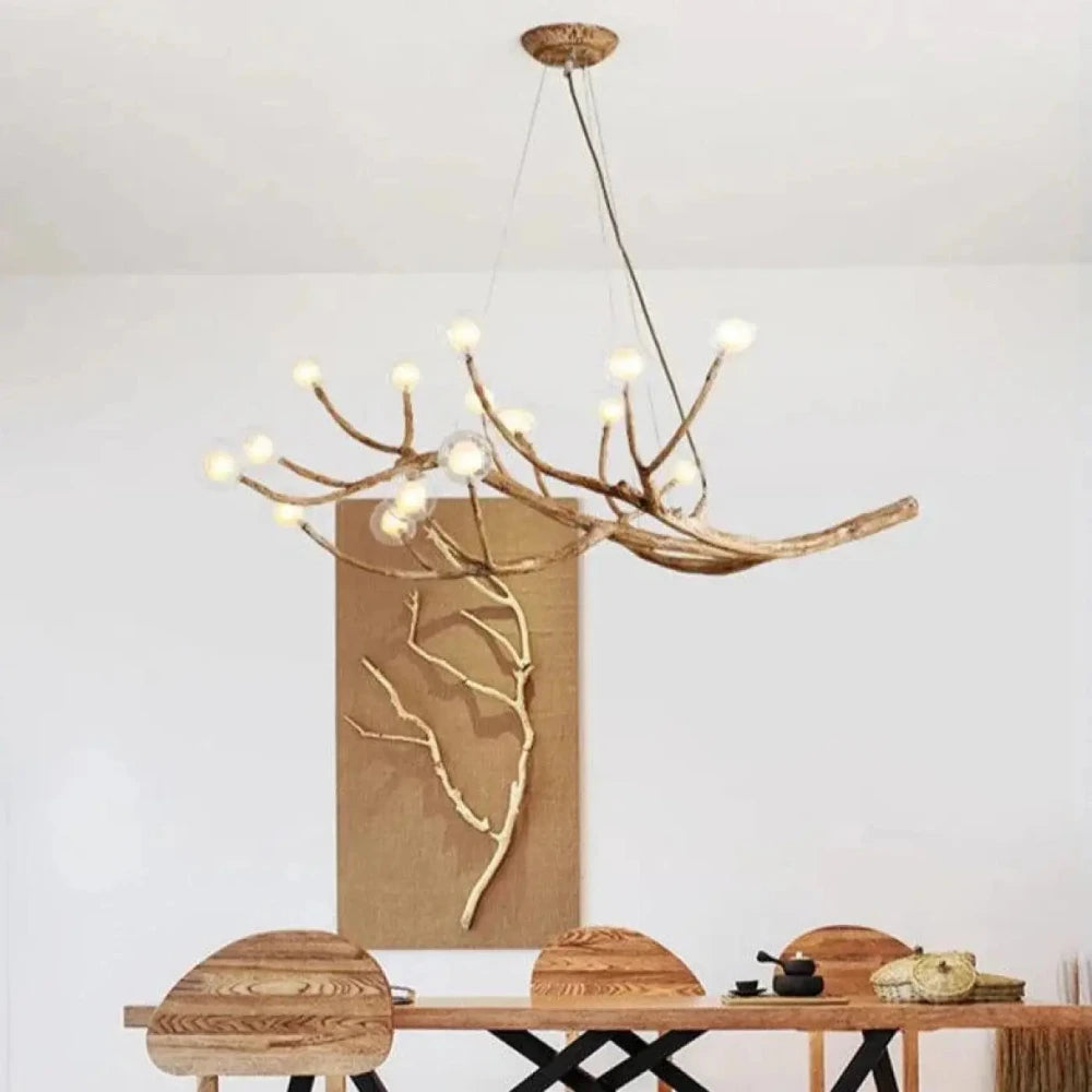 Lustre Suspension Branche Resine Globes Naturel