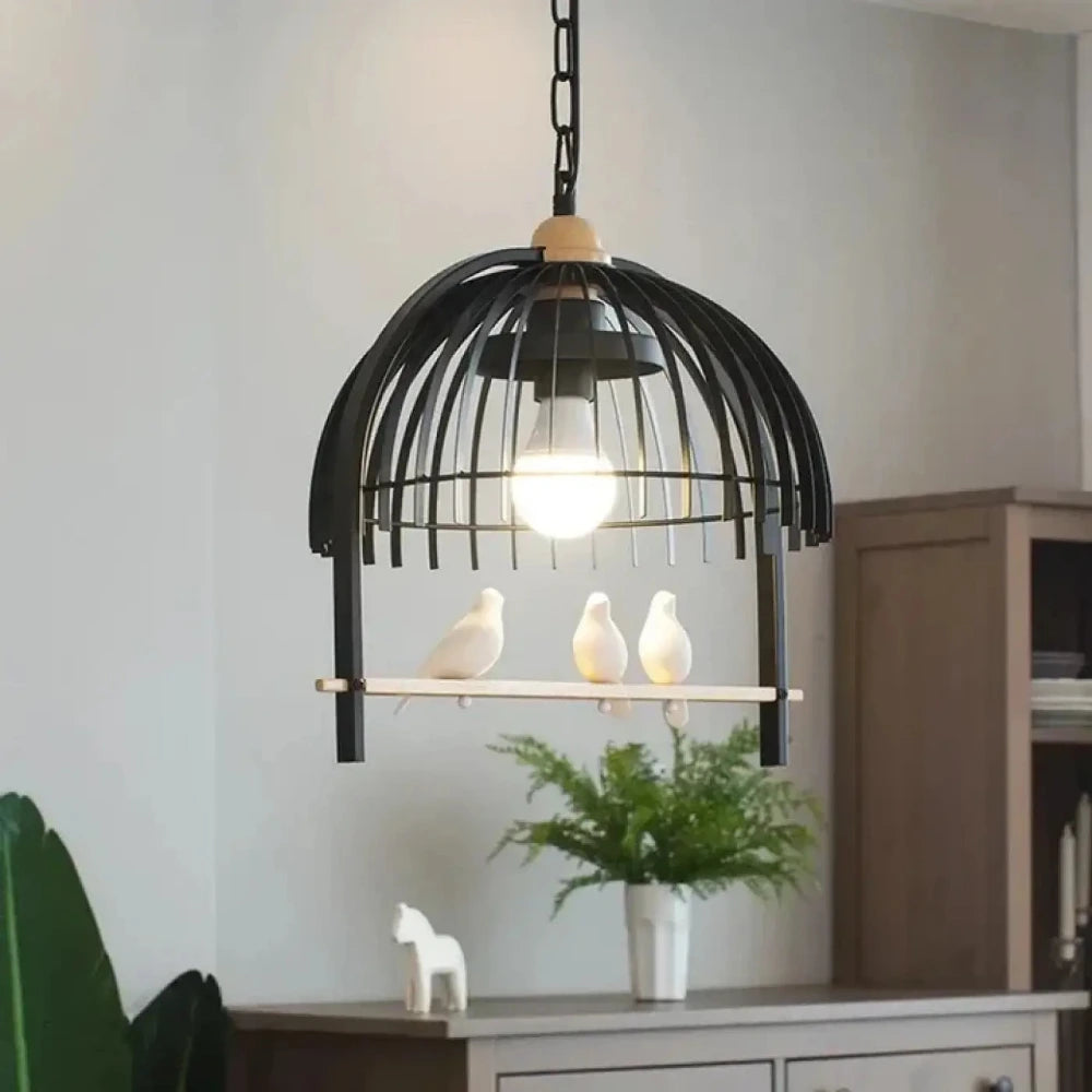 Lustre Suspension Cage Metal Blanc Oiseaux