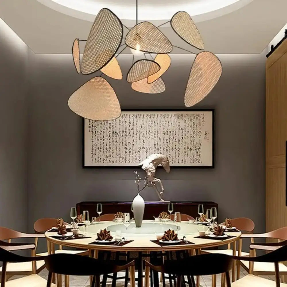 Lustre Suspension Cannage Petales Naturel Boheme