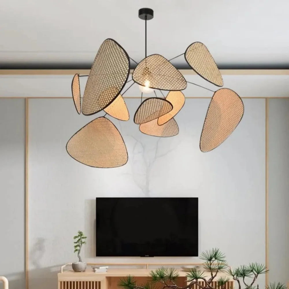 Lustre Suspension Cannage Petales Naturel Boheme