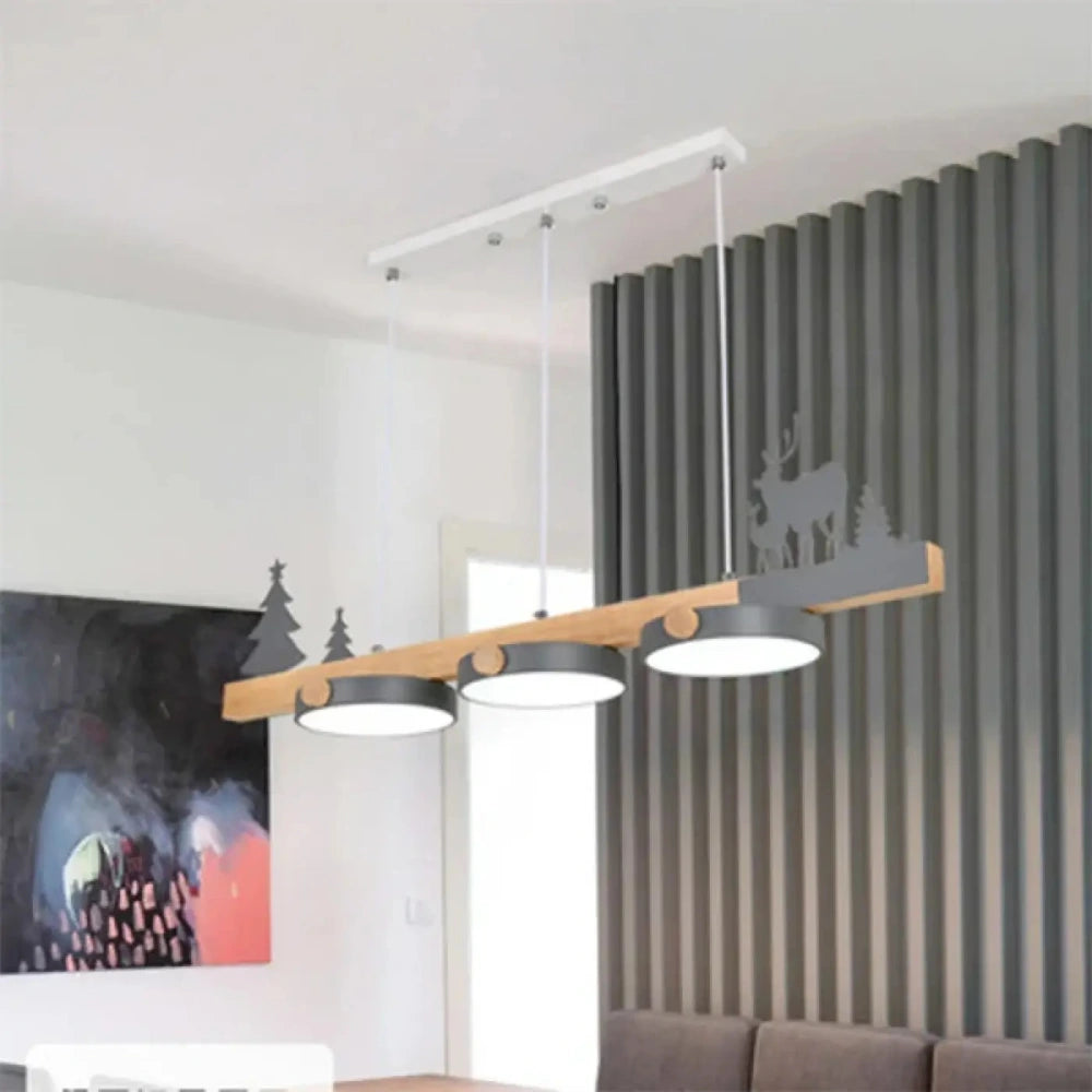 Lustre Suspension Cerf Bois Nordique Lineaire
