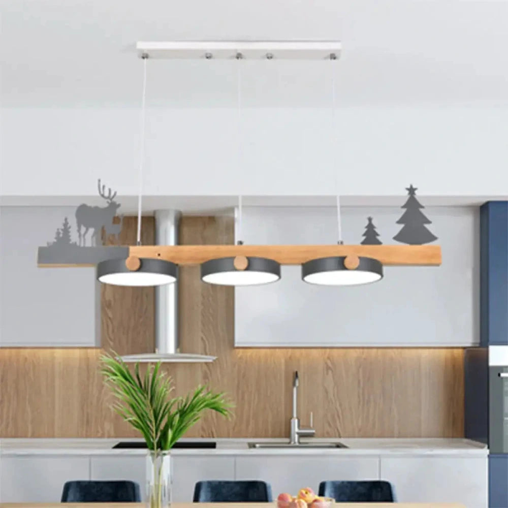 Lustre Suspension Cerf Bois Nordique Lineaire