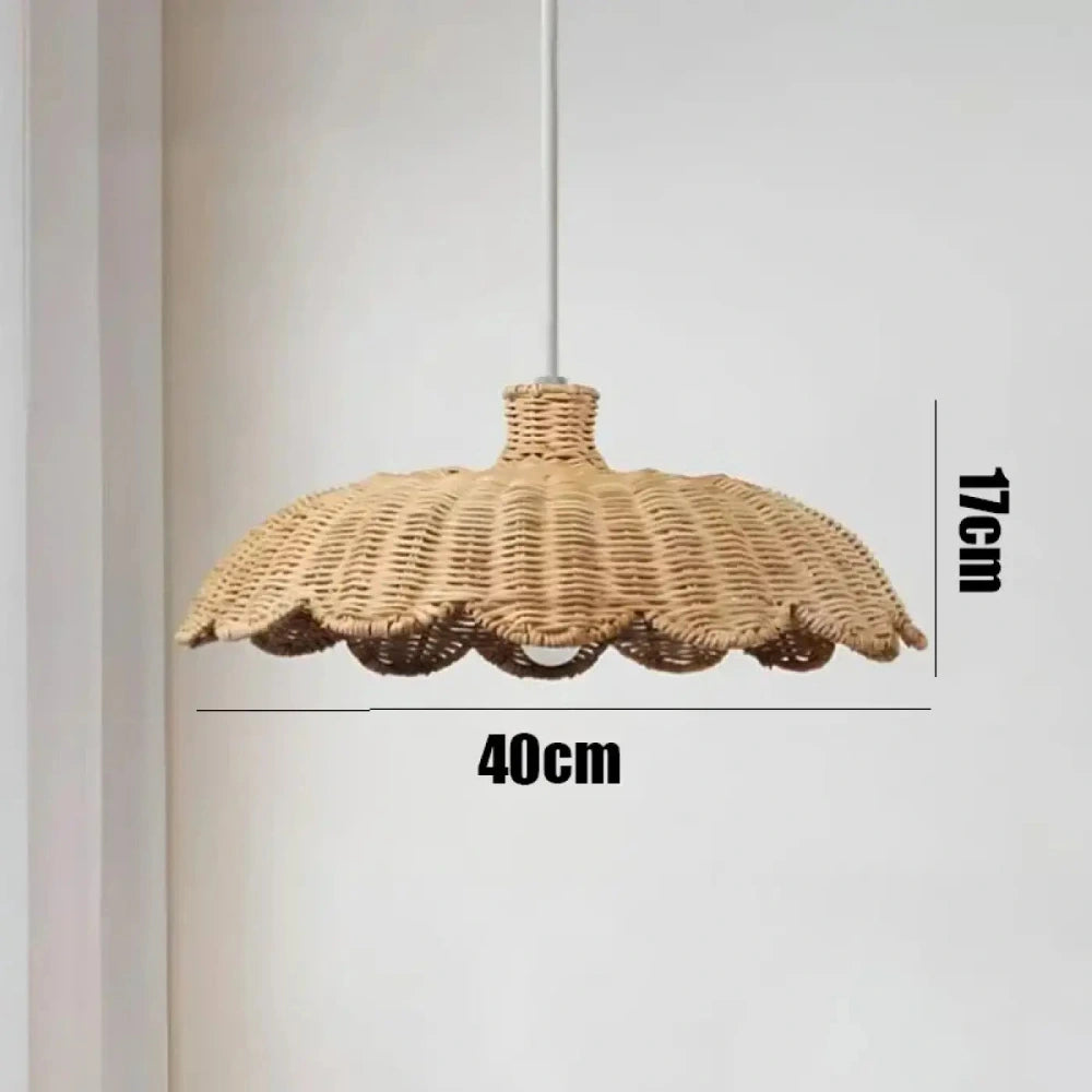 Lustre Suspension Chapeau Rotin Plat Festonne