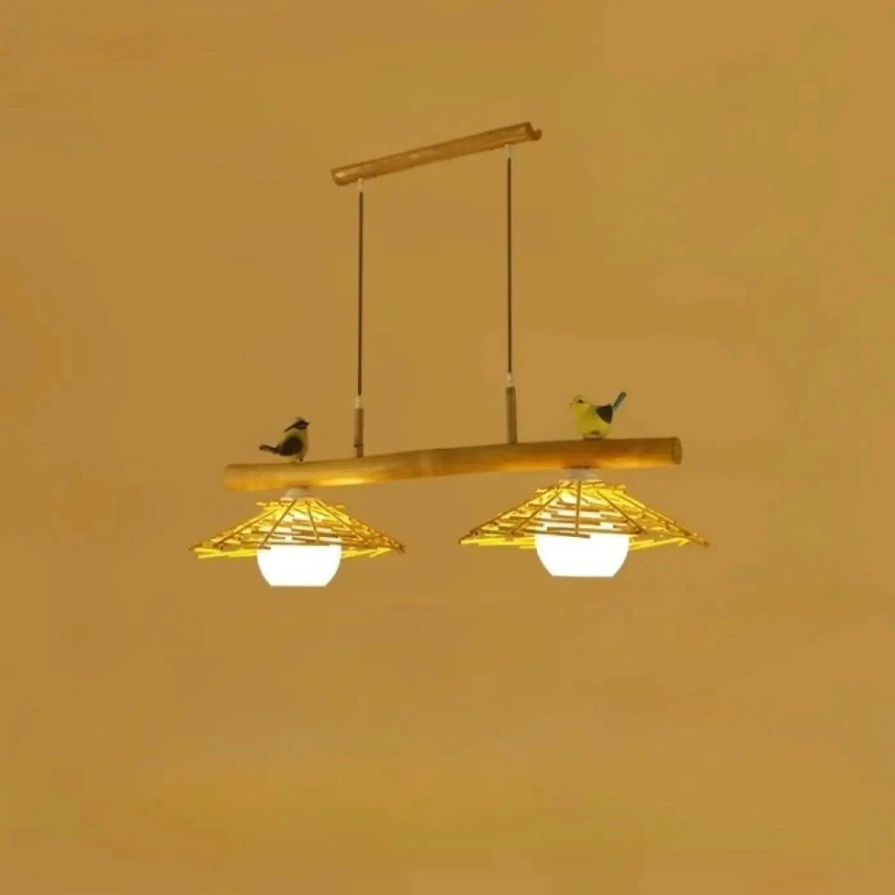 Lustre Suspension Chapeaux Bambou Oiseaux Zen