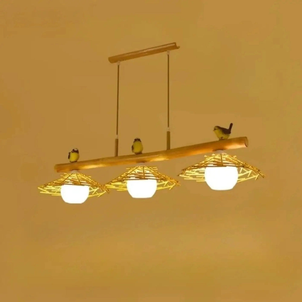 Lustre Suspension Chapeaux Bambou Oiseaux Zen