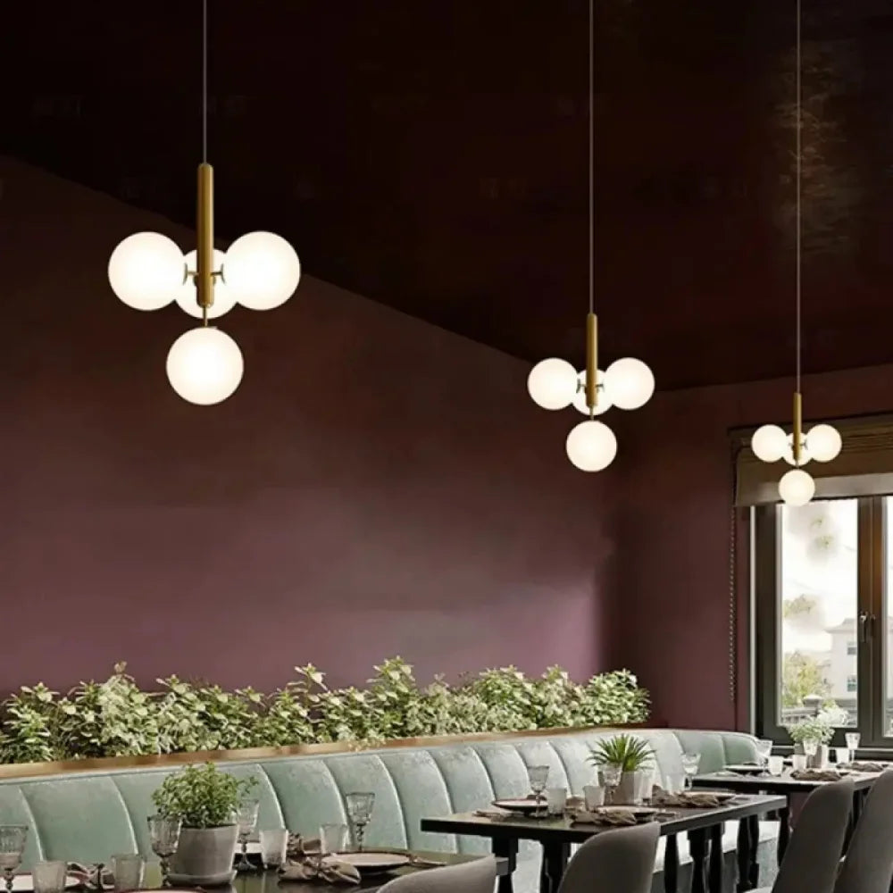 Lustre Suspension Cluster Boules Verre Laiton