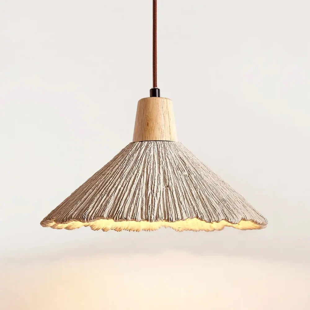 Lustre suspension conique métal texturé effet minéral bois, 3 tailles disponibles