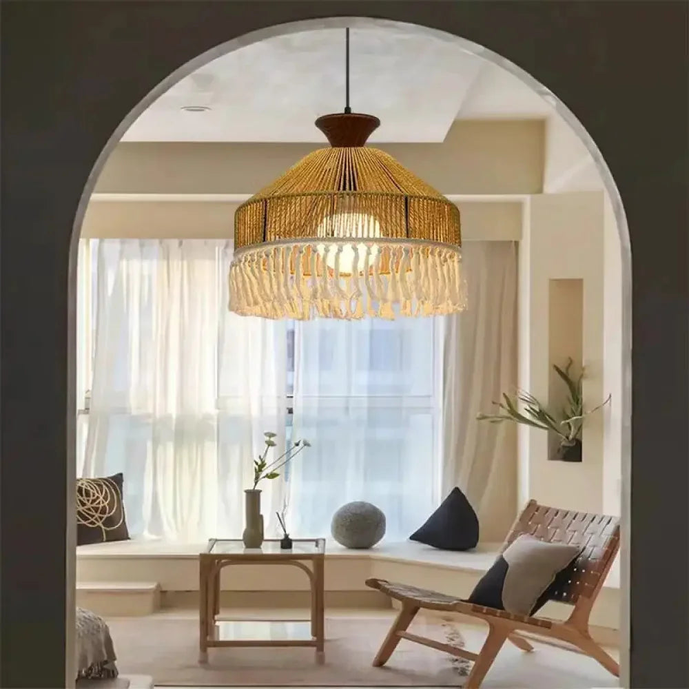 Lustre Suspension Corde Franges Boheme Pagode
