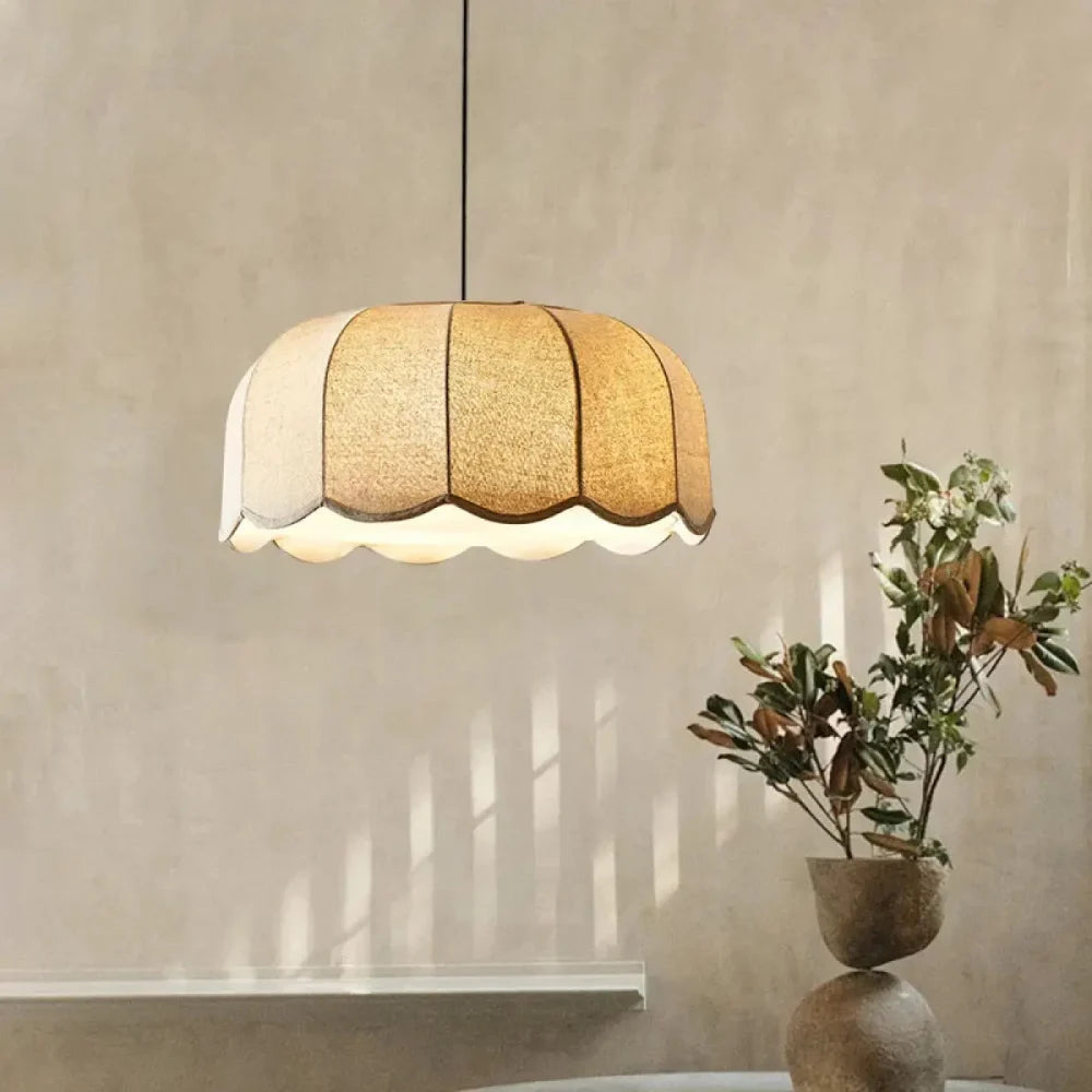 Lustre Suspension Corolle Tissu Lin Festonne