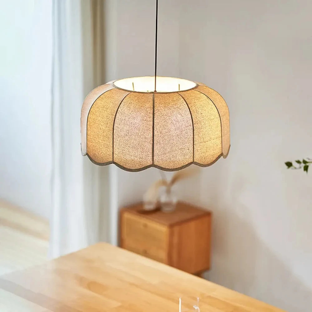 Lustre Suspension Corolle Tissu Lin Festonne