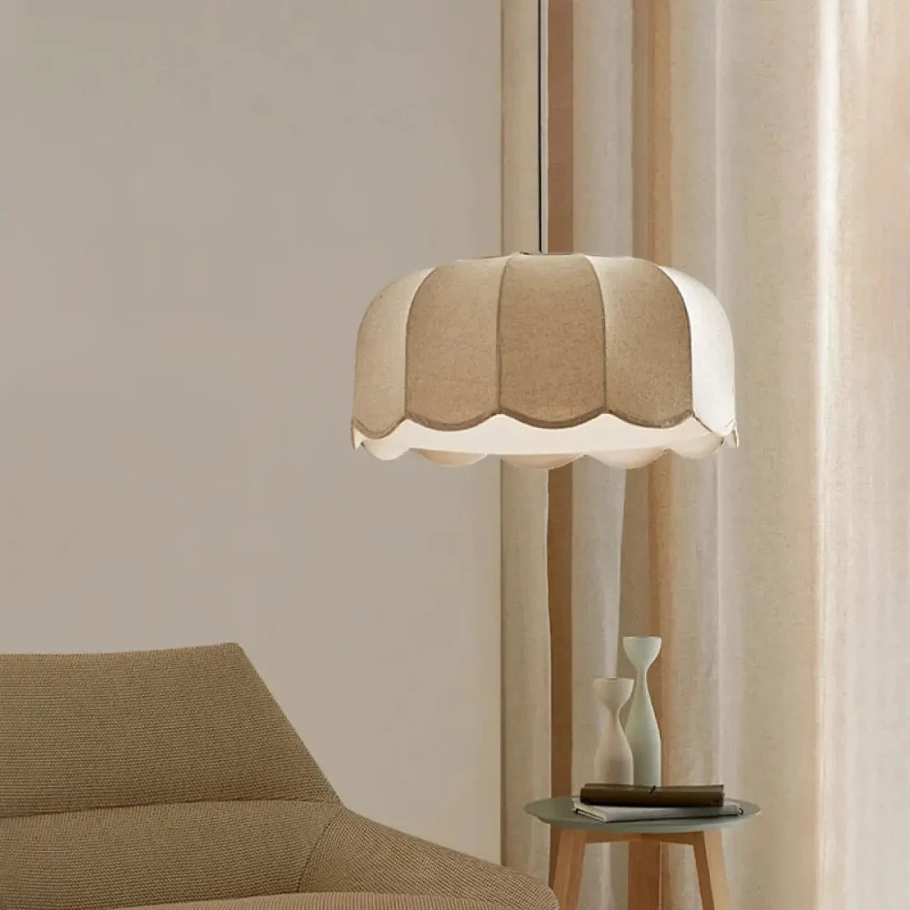 Lustre Suspension Corolle Tissu Lin Festonne