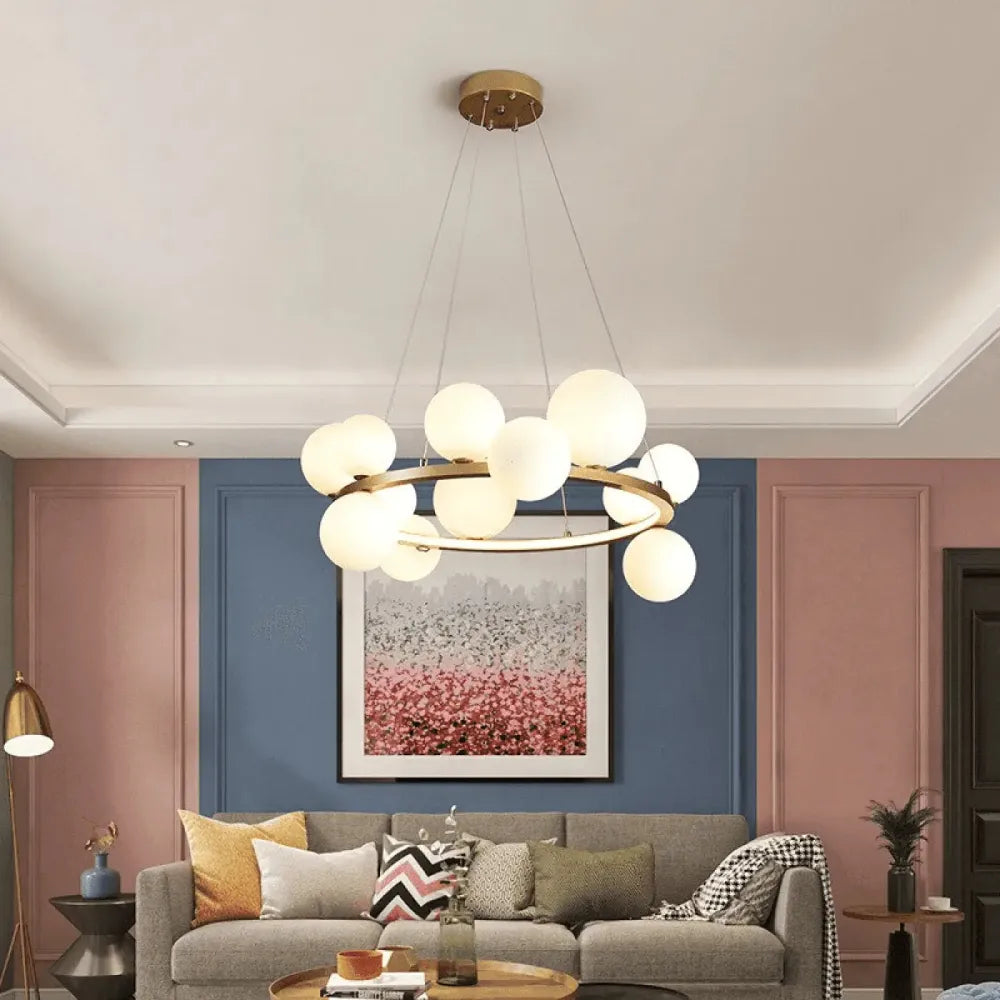 Lustre Suspension Couronne Globes Noir Opalin