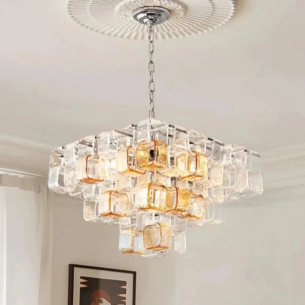 Lustre suspension cube verre cristal géométrique prestige

---
